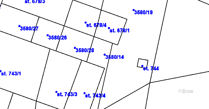 Parcela st. 3580/14 v KÚ Strmilov, Katastrální mapa