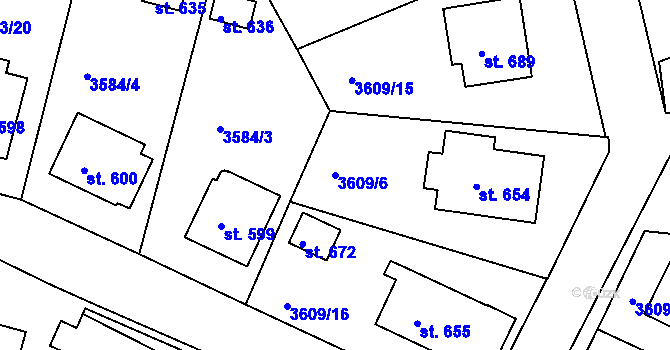 Parcela st. 3609/6 v KÚ Strmilov, Katastrální mapa