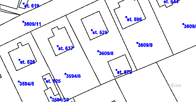 Parcela st. 3609/8 v KÚ Strmilov, Katastrální mapa