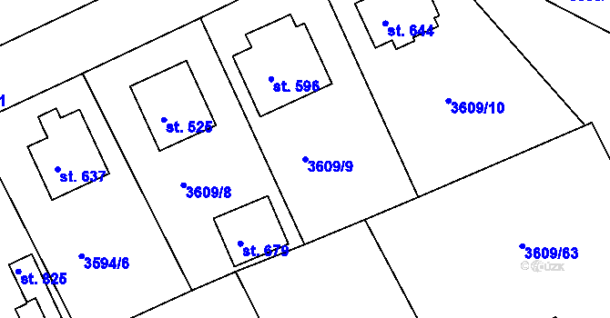 Parcela st. 3609/9 v KÚ Strmilov, Katastrální mapa