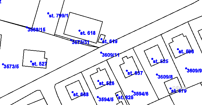 Parcela st. 3609/11 v KÚ Strmilov, Katastrální mapa