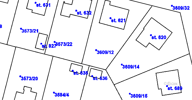 Parcela st. 3609/12 v KÚ Strmilov, Katastrální mapa