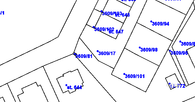 Parcela st. 3609/17 v KÚ Strmilov, Katastrální mapa