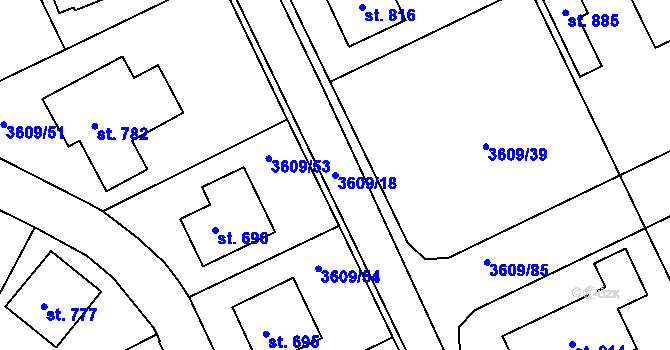 Parcela st. 3609/18 v KÚ Strmilov, Katastrální mapa