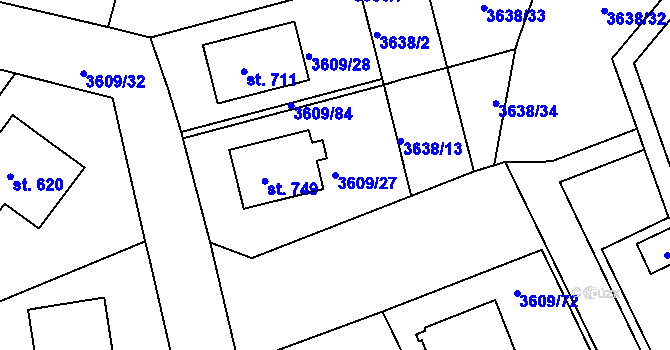 Parcela st. 3609/27 v KÚ Strmilov, Katastrální mapa