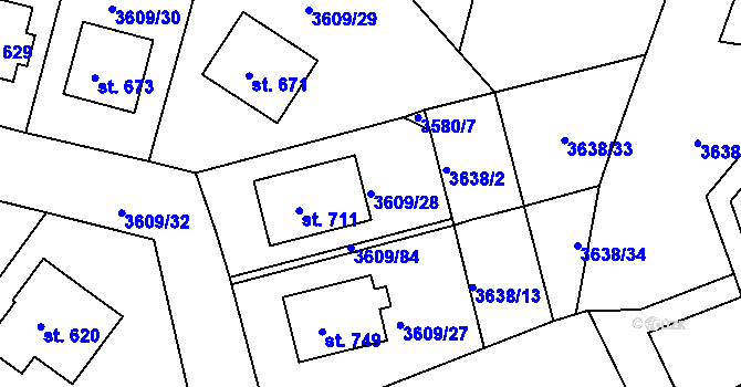 Parcela st. 3609/28 v KÚ Strmilov, Katastrální mapa