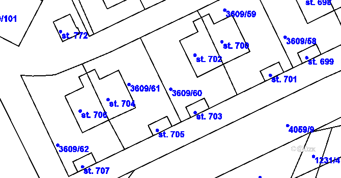 Parcela st. 3609/60 v KÚ Strmilov, Katastrální mapa