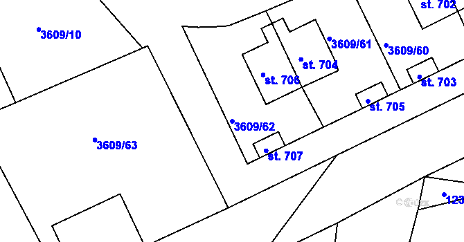 Parcela st. 3609/62 v KÚ Strmilov, Katastrální mapa