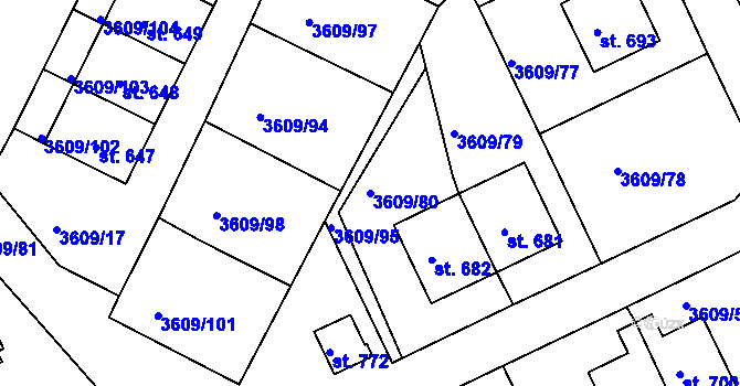 Parcela st. 3609/80 v KÚ Strmilov, Katastrální mapa