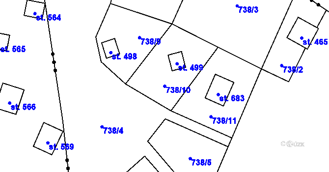 Parcela st. 738/10 v KÚ Strmilov, Katastrální mapa