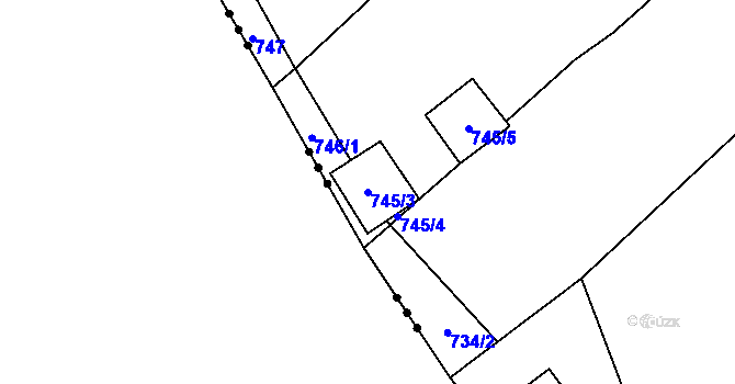 Parcela st. 745/3 v KÚ Strmilov, Katastrální mapa