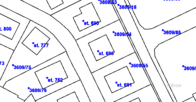 Parcela st. 695 v KÚ Strmilov, Katastrální mapa