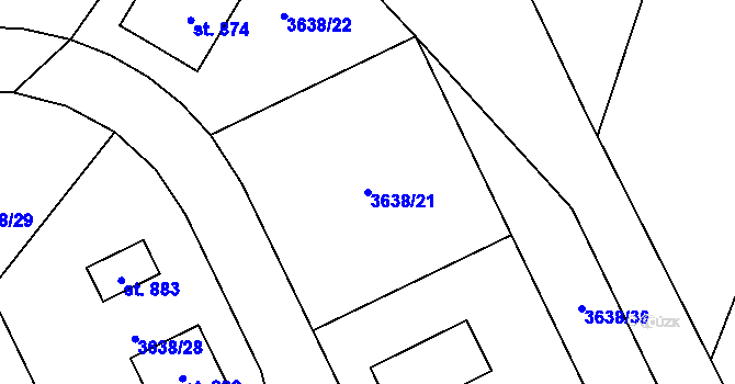 Parcela st. 3638/21 v KÚ Strmilov, Katastrální mapa