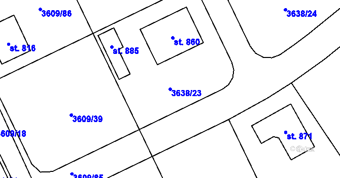 Parcela st. 3638/23 v KÚ Strmilov, Katastrální mapa
