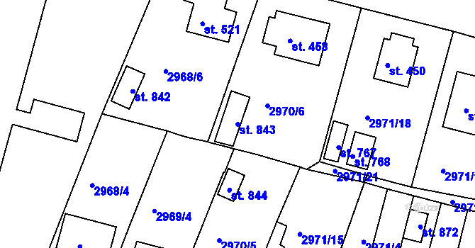 Parcela st. 843 v KÚ Strmilov, Katastrální mapa