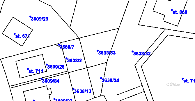 Parcela st. 3638/33 v KÚ Strmilov, Katastrální mapa