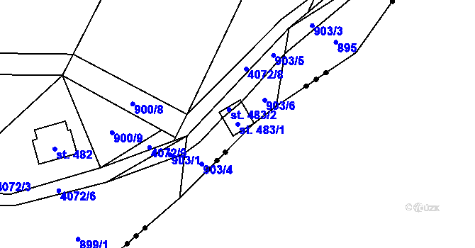 Parcela st. 483/1 v KÚ Strmilov, Katastrální mapa