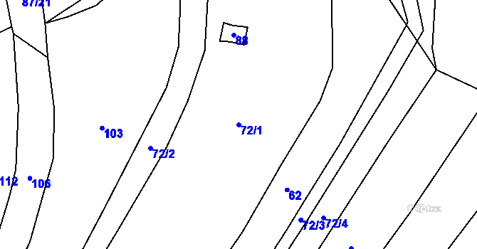Parcela st. 72/1 v KÚ Strmilov, Katastrální mapa