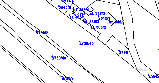 Parcela st. 2738/45 v KÚ Strmilov, Katastrální mapa