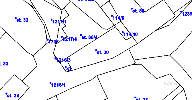 Parcela st. 30 v KÚ Běsno, Katastrální mapa