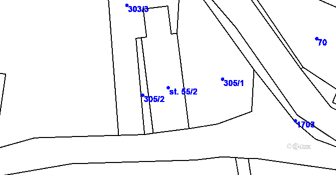Parcela st. 55/2 v KÚ Běsno, Katastrální mapa