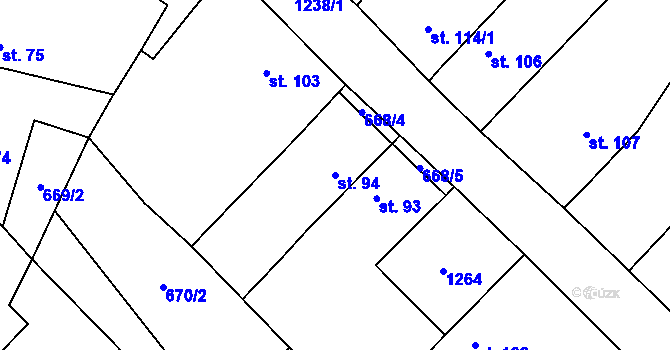 Parcela st. 94 v KÚ Běsno, Katastrální mapa