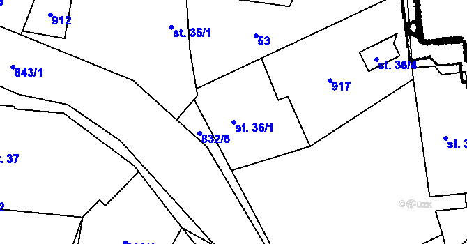 Parcela st. 36/1 v KÚ Strojetice u Podbořan, Katastrální mapa