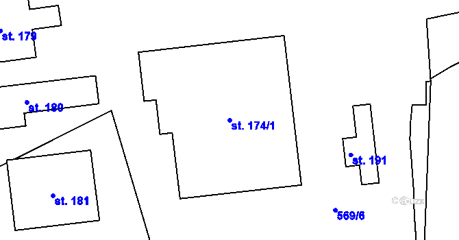 Parcela st. 174/1 v KÚ Strojetice u Podbořan, Katastrální mapa