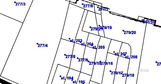 Parcela st. 204 v KÚ Strojetice u Podbořan, Katastrální mapa