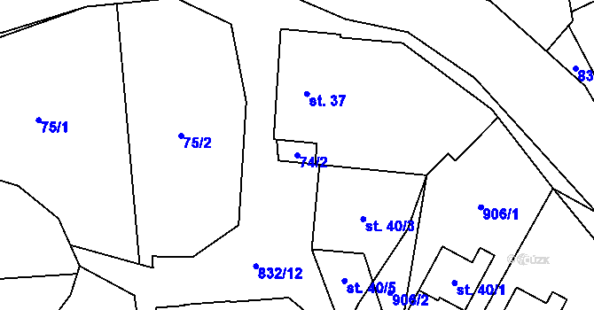 Parcela st. 74/2 v KÚ Strojetice u Podbořan, Katastrální mapa