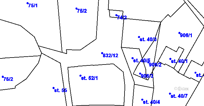 Parcela st. 832/12 v KÚ Strojetice u Podbořan, Katastrální mapa