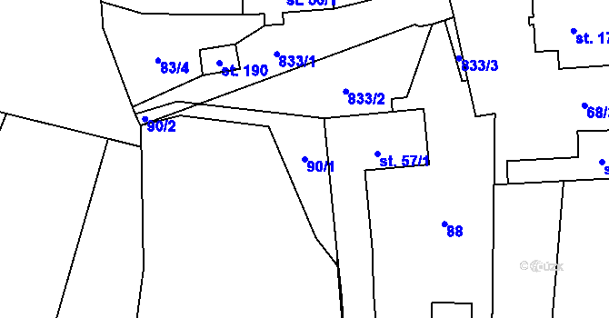 Parcela st. 90/1 v KÚ Strojetice u Podbořan, Katastrální mapa