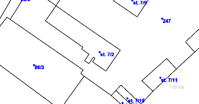 Parcela st. 7/2 v KÚ Přívlaky, Katastrální mapa