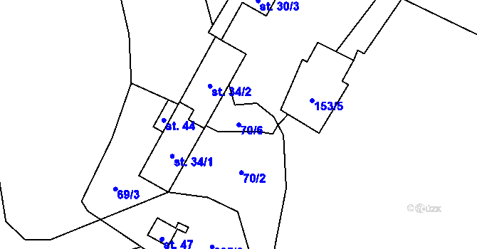 Parcela st. 70/6 v KÚ Přívlaky, Katastrální mapa