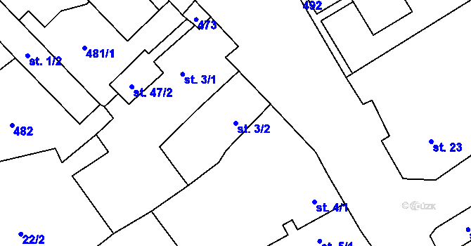Parcela st. 3/2 v KÚ Stroupeč, Katastrální mapa