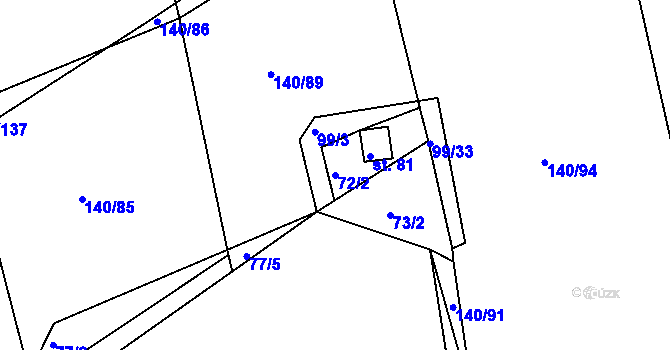 Parcela st. 72/2 v KÚ Struhaře, Katastrální mapa