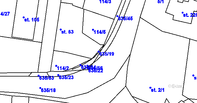 Parcela st. 635/19 v KÚ Struhařov u Benešova, Katastrální mapa