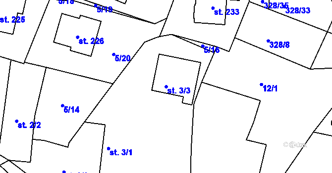 Parcela st. 3/3 v KÚ Struhařov u Benešova, Katastrální mapa