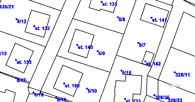 Parcela st. 5/9 v KÚ Struhařov u Benešova, Katastrální mapa