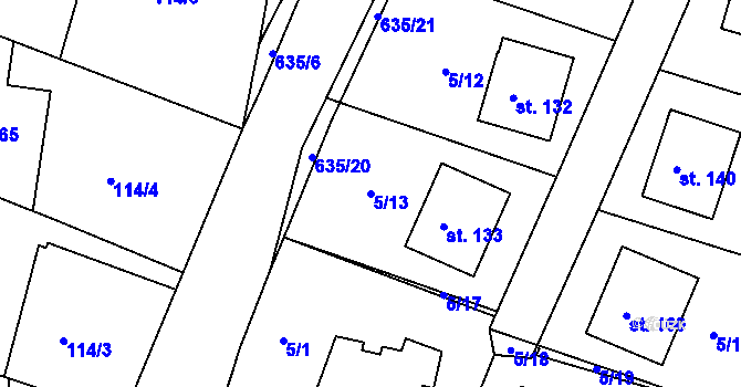 Parcela st. 5/13 v KÚ Struhařov u Benešova, Katastrální mapa