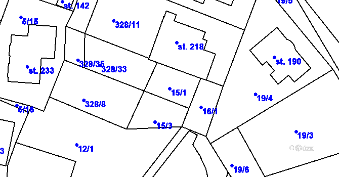 Parcela st. 15/1 v KÚ Struhařov u Benešova, Katastrální mapa
