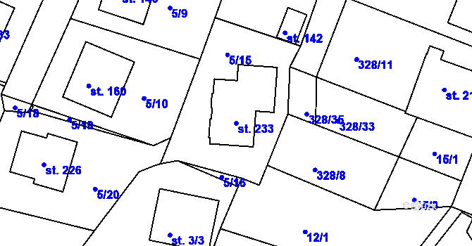 Parcela st. 233 v KÚ Struhařov u Benešova, Katastrální mapa