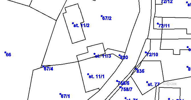 Parcela st. 11/3 v KÚ Struhařov u Mnichovic, Katastrální mapa
