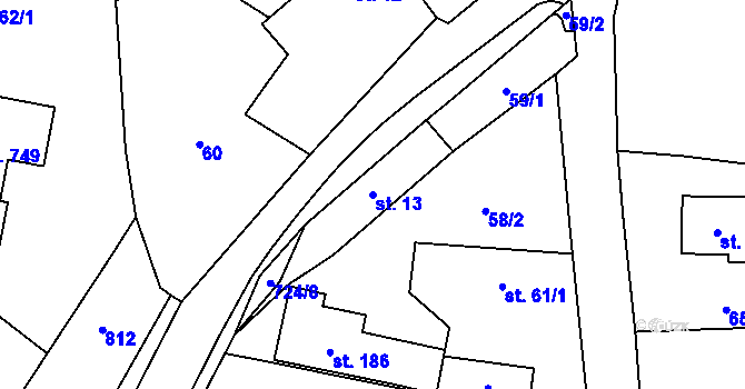 Parcela st. 13 v KÚ Struhařov u Mnichovic, Katastrální mapa