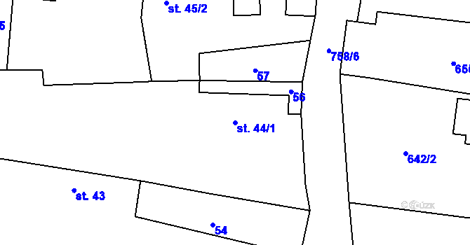Parcela st. 44/1 v KÚ Struhařov u Mnichovic, Katastrální mapa