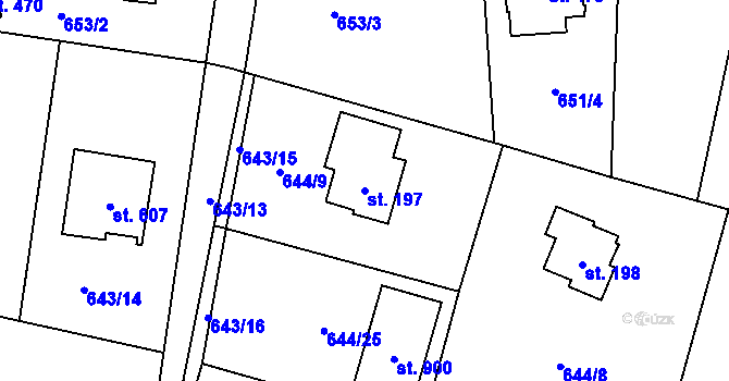 Parcela st. 197 v KÚ Struhařov u Mnichovic, Katastrální mapa