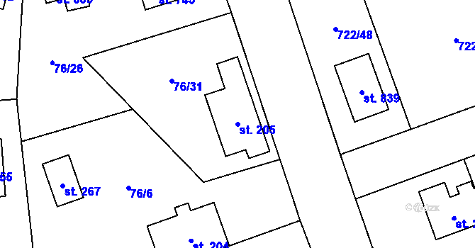 Parcela st. 205 v KÚ Struhařov u Mnichovic, Katastrální mapa