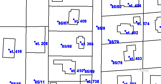 Parcela st. 395 v KÚ Struhařov u Mnichovic, Katastrální mapa