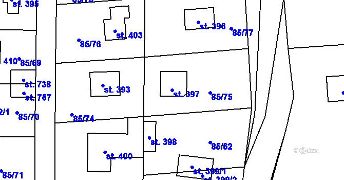 Parcela st. 397 v KÚ Struhařov u Mnichovic, Katastrální mapa