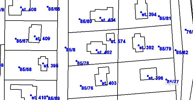 Parcela st. 402 v KÚ Struhařov u Mnichovic, Katastrální mapa